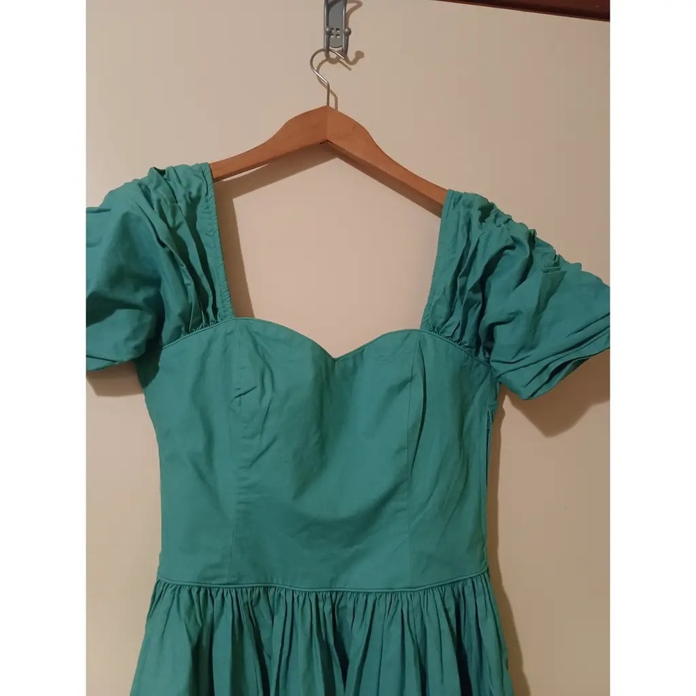 Laura Ashley Vintage Size 8 Teal Dress Puff Sleeves Maxi Cottagecore 100% Cotton - Picture 2 of 5